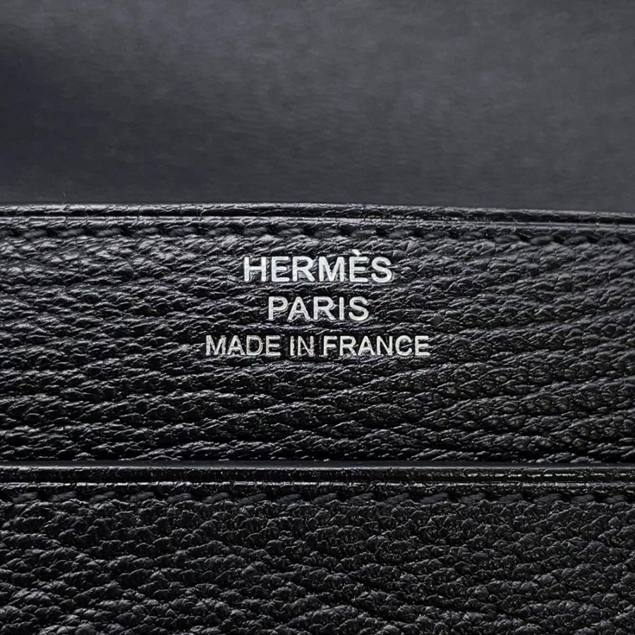 エルメス コインケース ポートフォリオ 1938-12 コンパクト ウォレット ブラック/シルバー金具 シェブルミゾル C刻印 財布 黒の画像