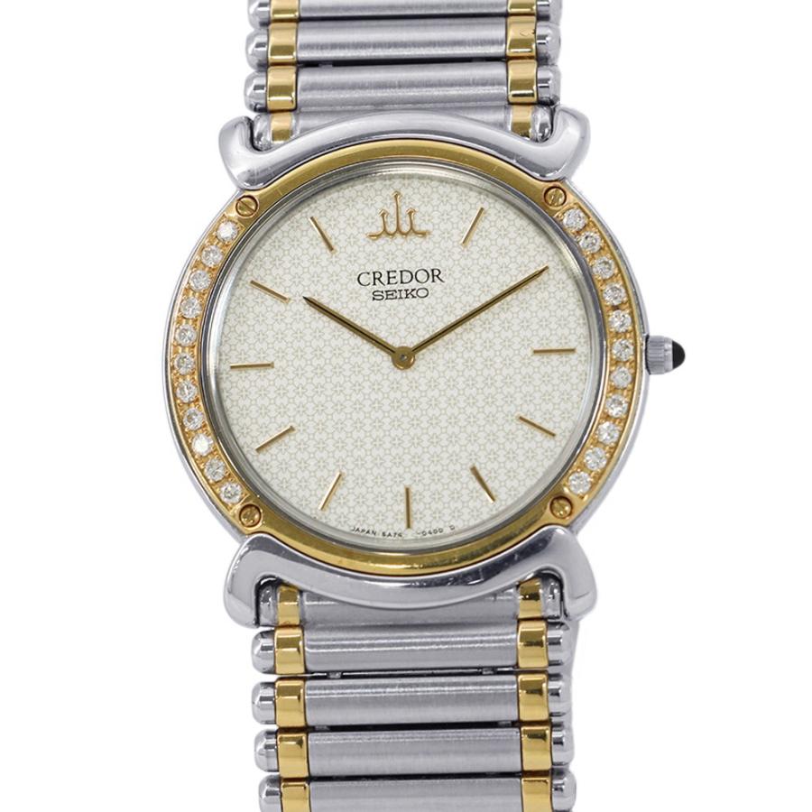 セイコー クレドール ダイヤベゼル 5A74-0190 SEIKO 腕時計 アイボリー