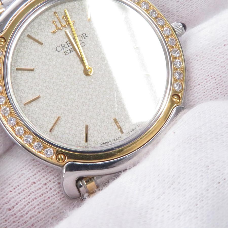セイコー クレドール ダイヤベゼル 5A74-0190 SEIKO 腕時計 アイボリー文字盤 【安心保証】の画像