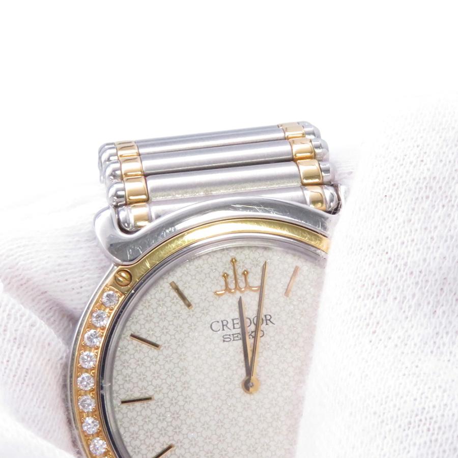 セイコー クレドール ダイヤベゼル 5A74-0190 SEIKO 腕時計 アイボリー文字盤 【安心保証】の画像