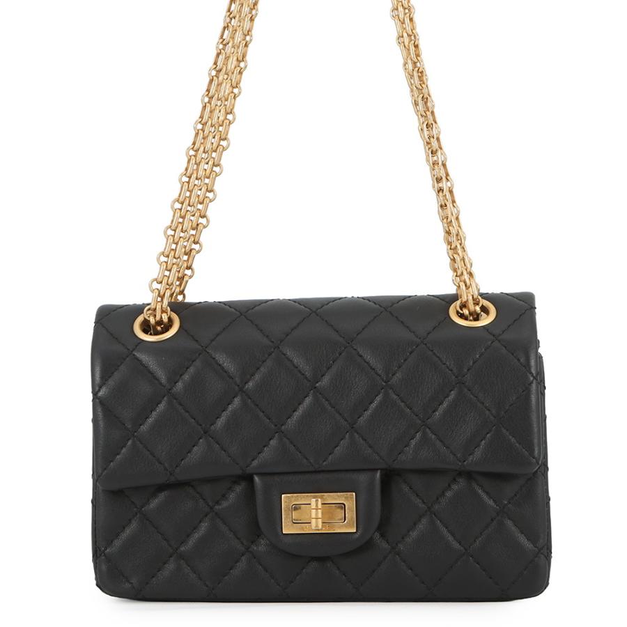 シャネル チェーンショルダーバッグ マトラッセ 2.55 ミニ レザー CHANEL 黒 シャネル チェーンショルダーバッグ マトラッセ 2.55 ミニ レザー