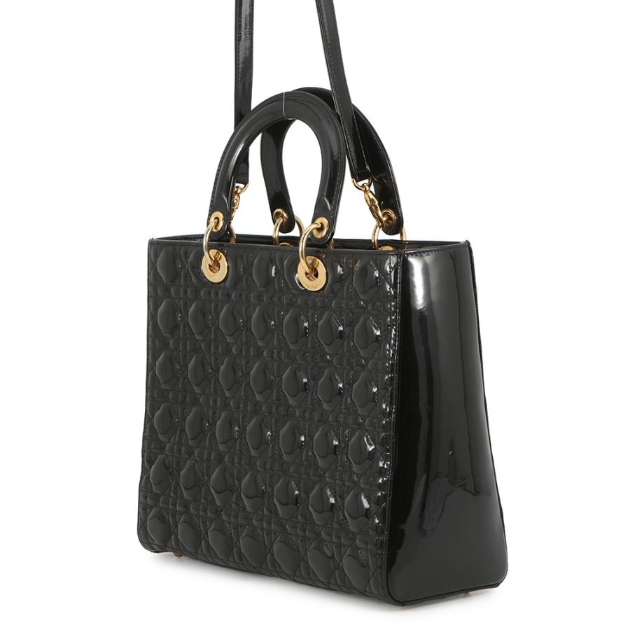 ディオール ハンドバッグ カナージュ レディディオール ラージ パテントレザー Christian Dior 2way 黒 【安心保証】_1