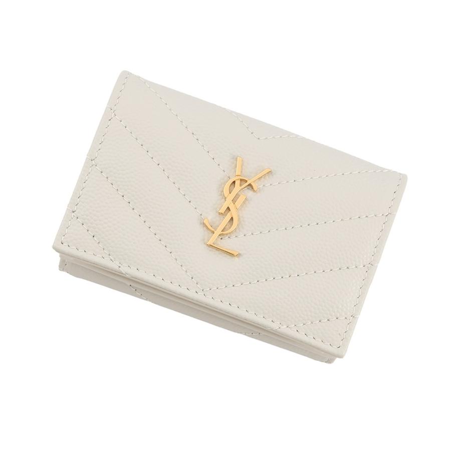 SAINT LAURENT サンローラン モノグラム 三つ折り財布 ホワイト サンローランパリ 三つ折り財布 モノグラム オリガミ タイニー