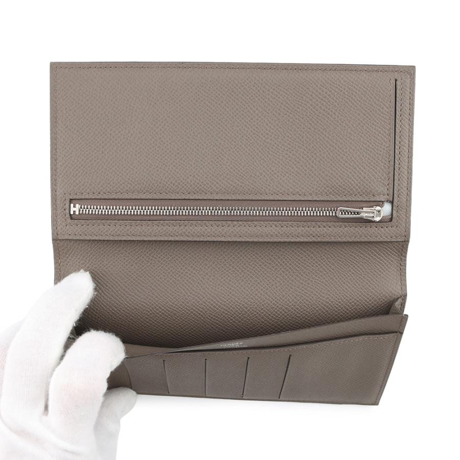 エルメス 二つ折り長財布 シチズンツイル ロング エタン/シルバー金具