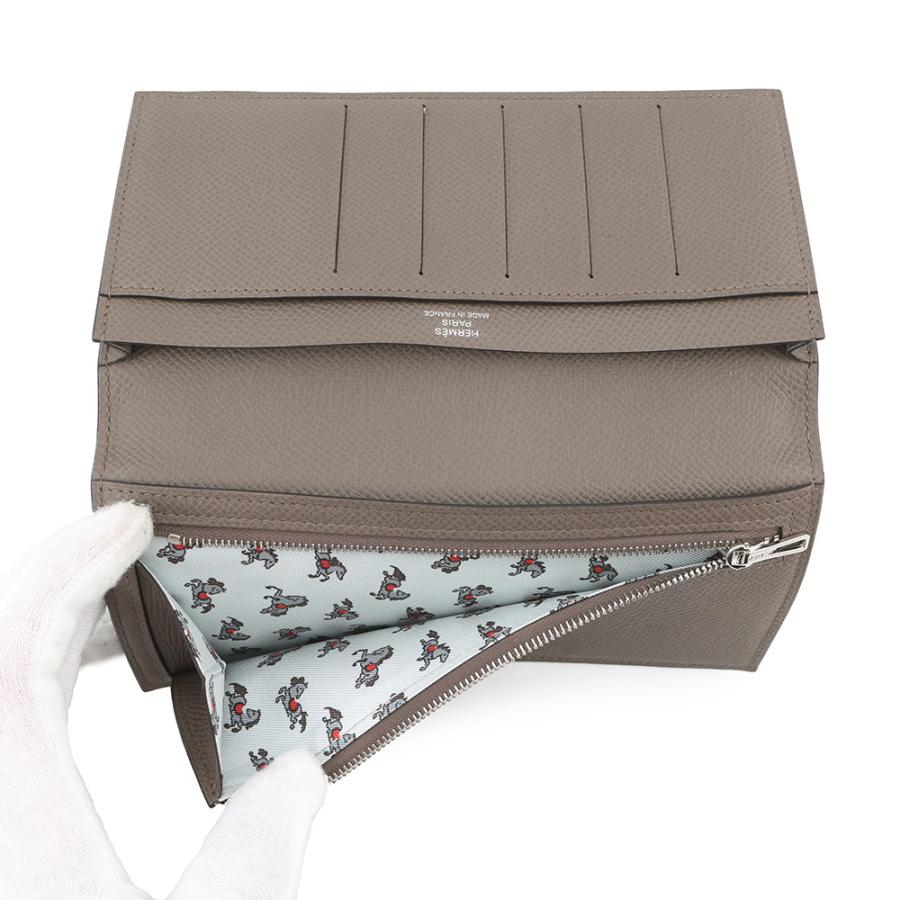 エルメス 二つ折り長財布 シチズンツイル ロング  エタン/シルバー金具 エプソン K刻印 メンズ エルメス 二つ折り長財布 シチズンツイル ロング エタン/シルバー金具