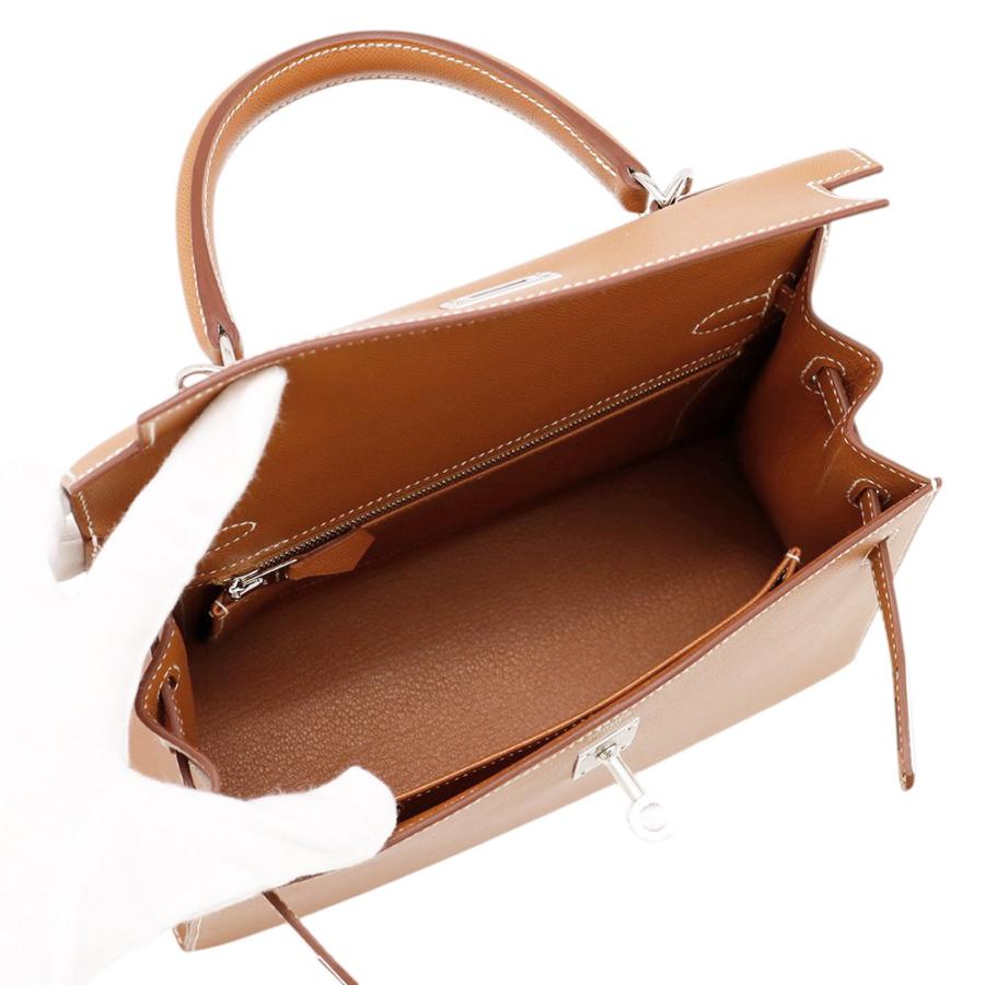 エルメス ハンドバッグ ケリー25 外縫い ゴールド/シルバー金具 ヴォー 