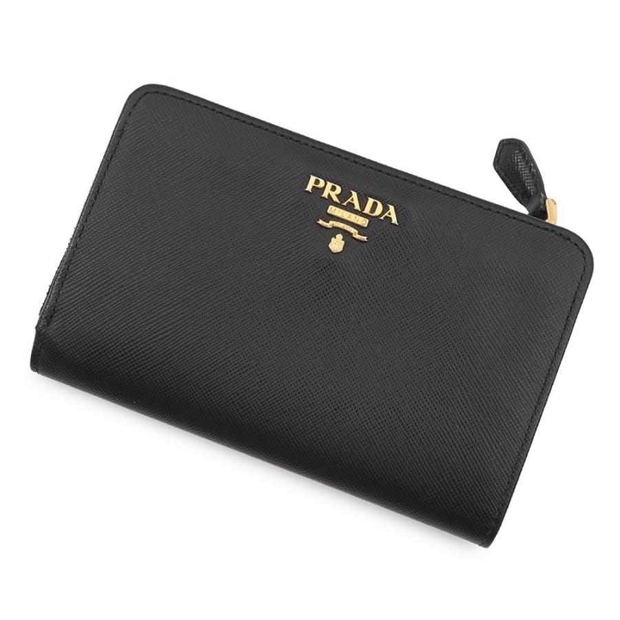 プラダ 二つ折り財布 ロゴ サフィアーノ PRADA 財布 黒 【安心保証