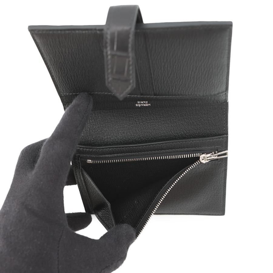 エルメス 二つ折り財布 ベアンコンパクト ブラック/シルバー金具