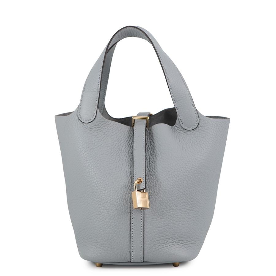 【美品】 ハンドバッグ グレー ゴールド金具/ エルメス ハンドバッグ ピコタンロックPM グリパンタン/シャンパン