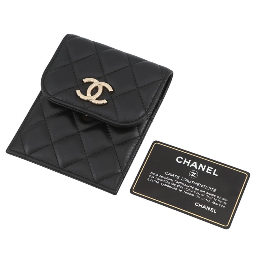 CHANEL♥マトラッセ✨ケース ♥黒✨鑑定済♥美品✨ラムスキン シャネル チェーンショルダーバッグ マトラッセ ココマーク フォン