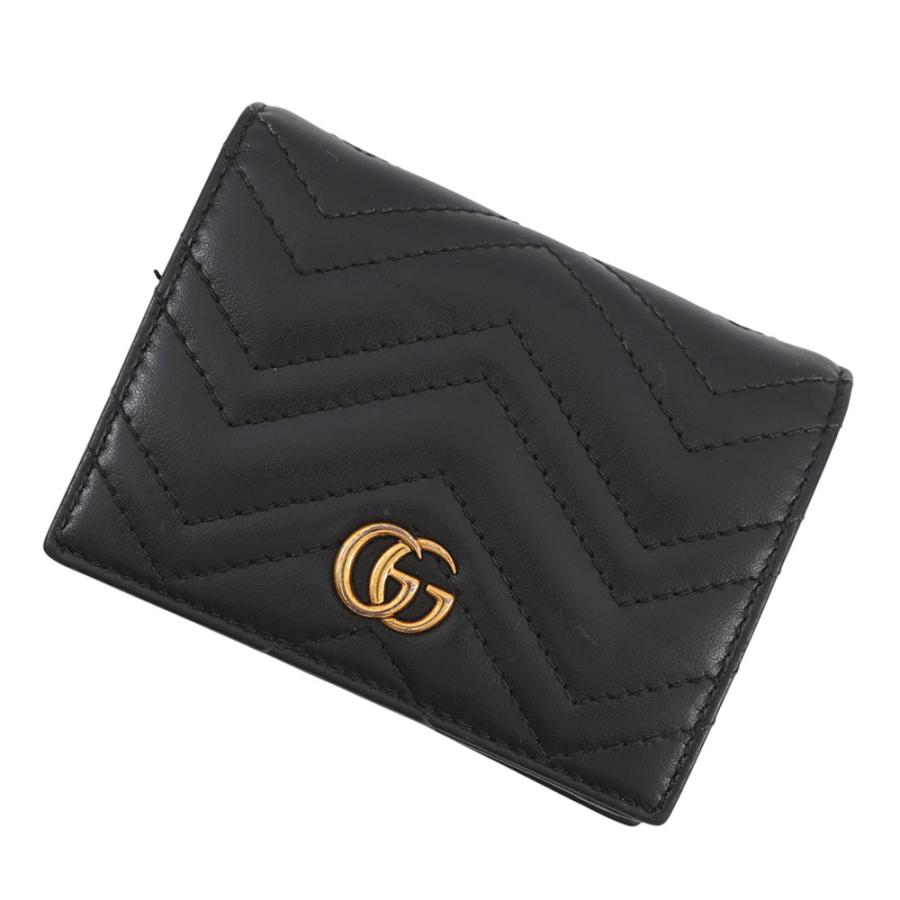 【美品】GUCCI グッチ GGマーモント 二つ折り財布 466492 ブラック グッチ 二つ折り財布 GGマーモント コンパクトウォレット レザー