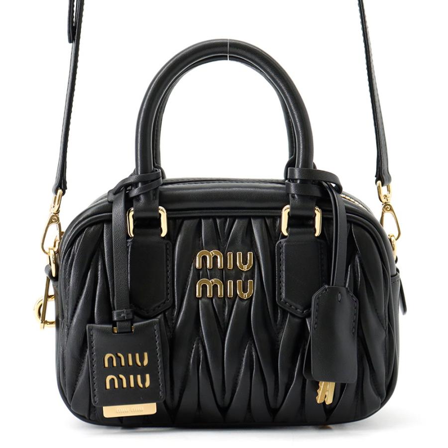 MIU MIU ブラックレザー 2wayハンドバッグ ミュウミュウ ハンドバッグ アルカディ マテラッセ ナッパレザー