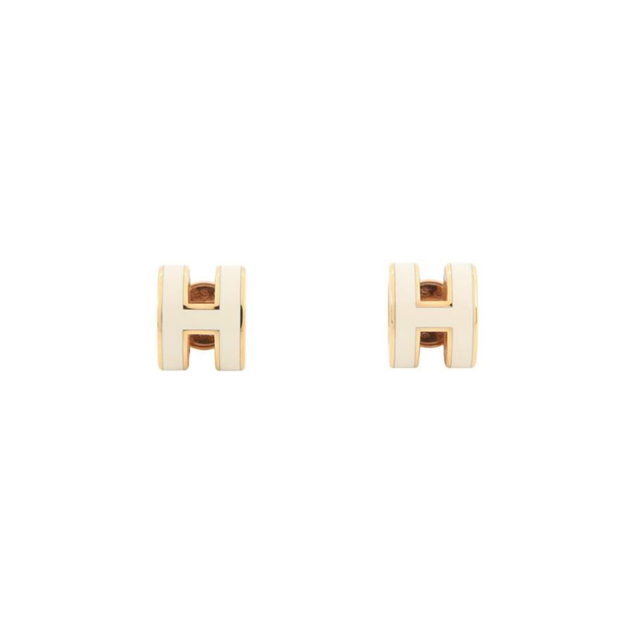 【極美品】エルメス　ミニポップH ポップアッシュ ピアス ホワイト×ゴールド エルメス ピアス ミニ・ポップアッシュ ホワイト/ゴールド金具 H