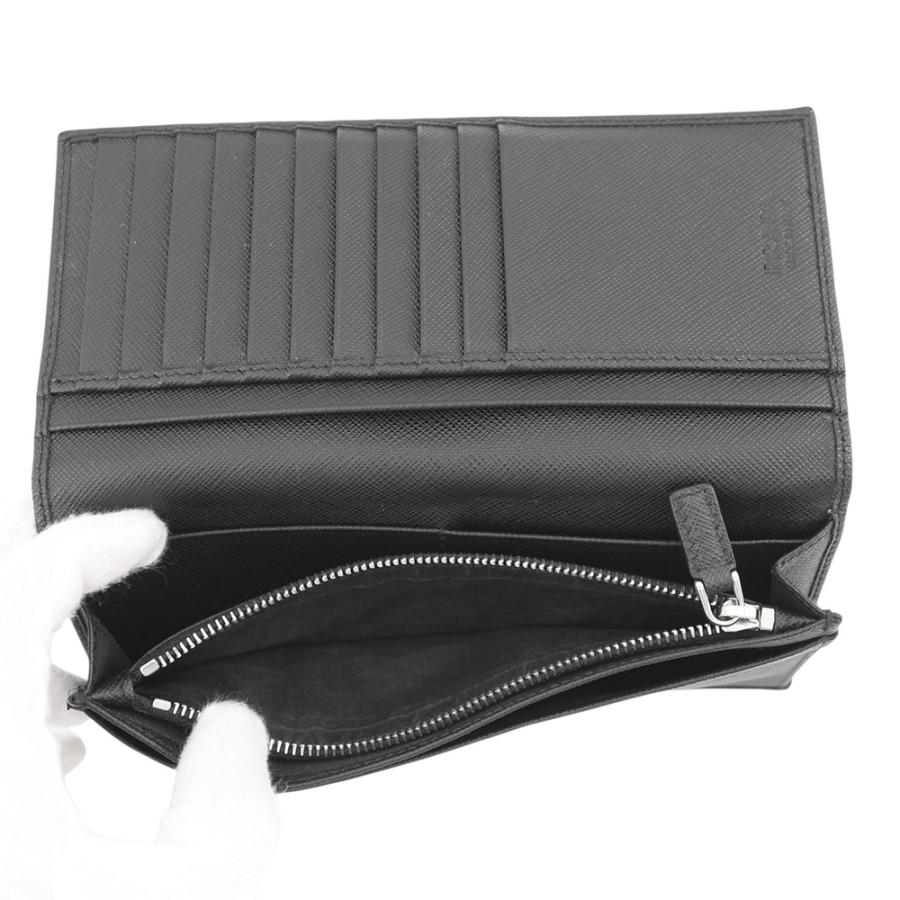 【美品】PRADA 三つ折り 財布 ブラック サフィアーノレザー トライアングル プラダ 長財布 トライアングルロゴ ロングウォレット サフィアーノ