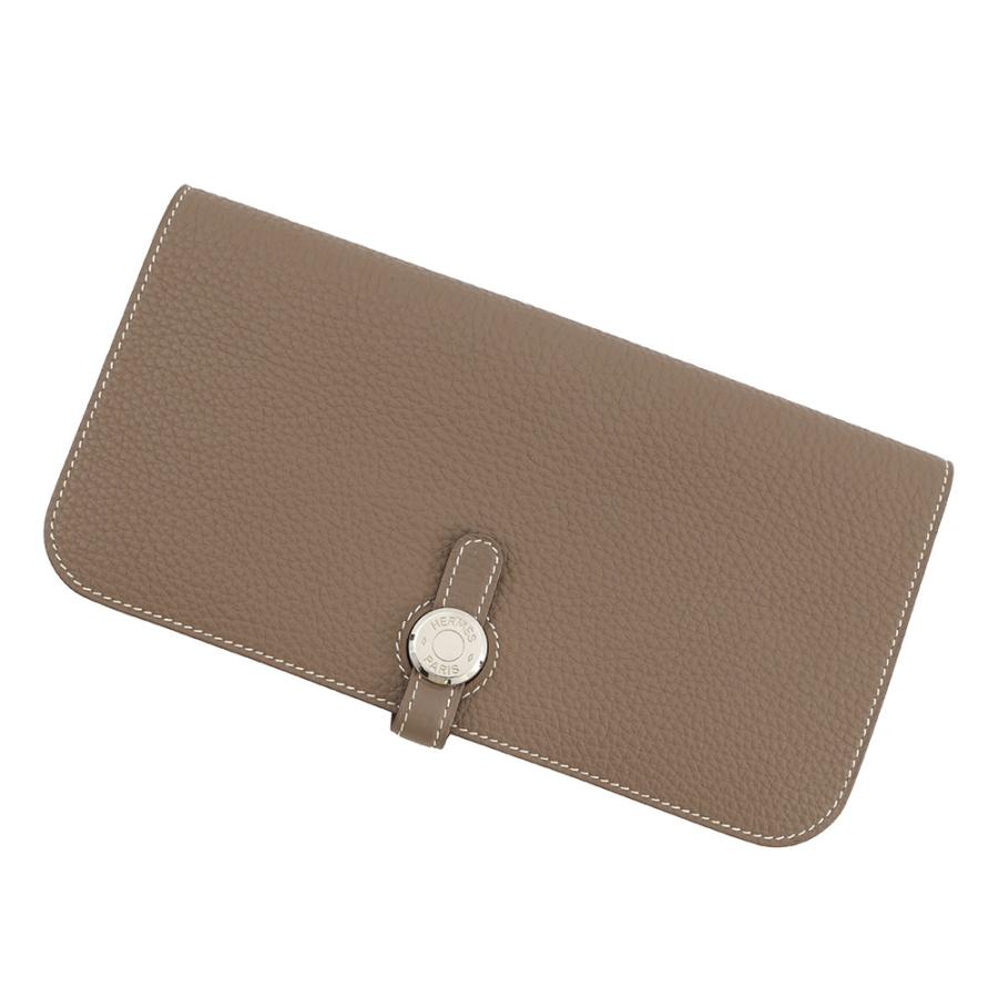 極美品 エルメス ドゴンデュオ エトゥープ トゴ 長財布 □R刻印 S金具 箱付 エルメス 長財布 ドゴンロング エトゥープ/シルバー金具 トゴ X刻印