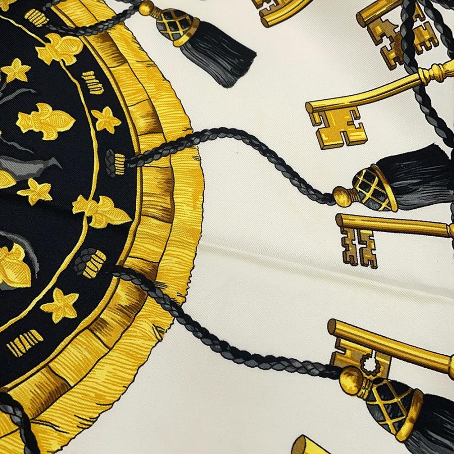 エルメス スカーフ カレ90 鍵柄 LES CLES シルク HERMES 黒 白 キー