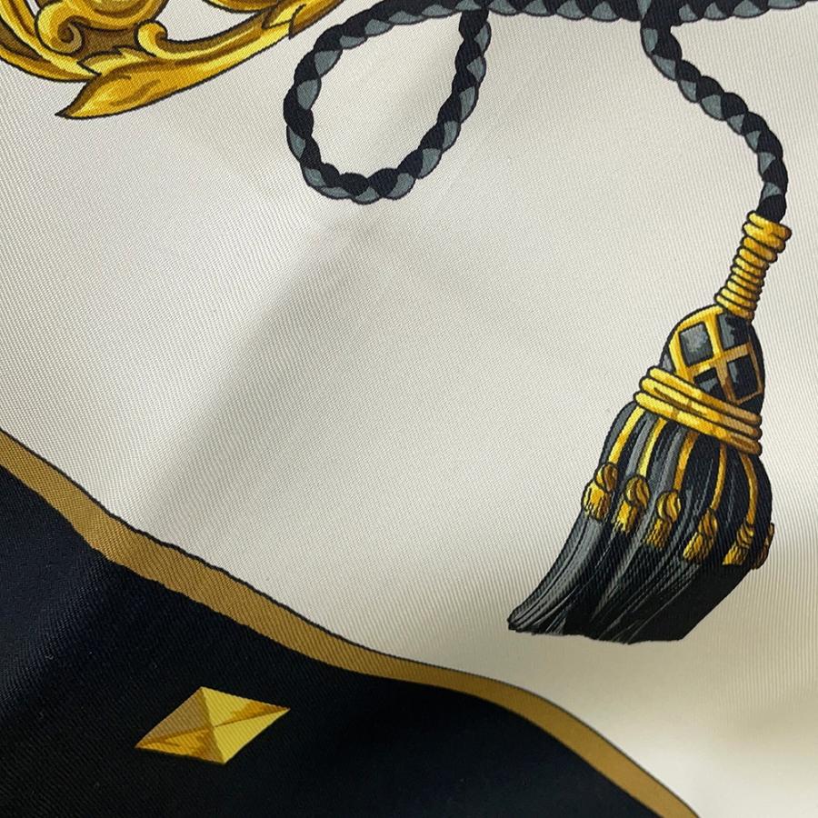 エルメス スカーフ カレ90 鍵柄 LES CLES シルク HERMES 黒 白 キー