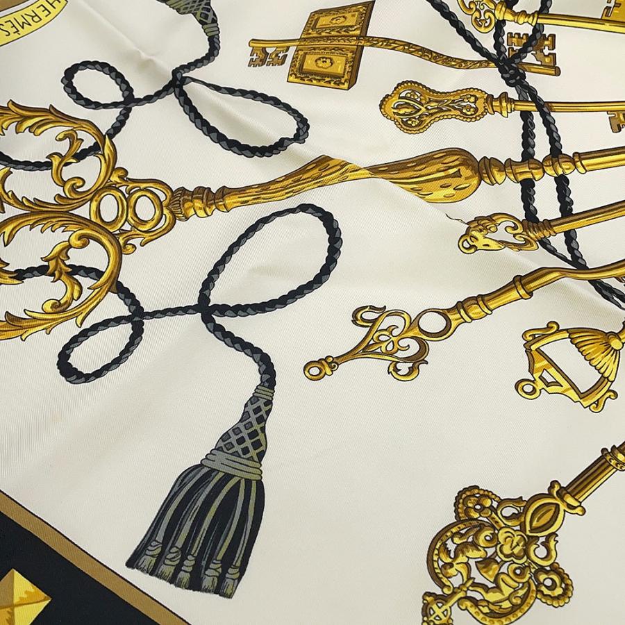 エルメス スカーフ カレ90 鍵柄 LES CLES シルク HERMES 黒 白 キー