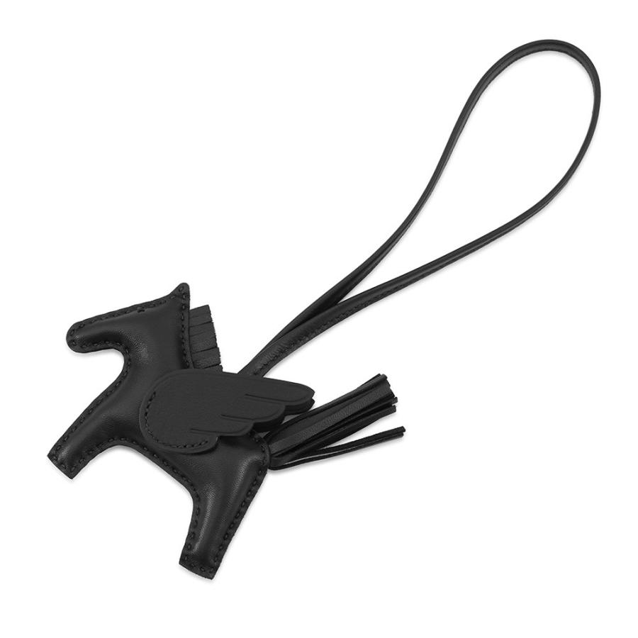 エルメス バッグチャーム ロデオPM ペガサス ブラック ラムスキン G 