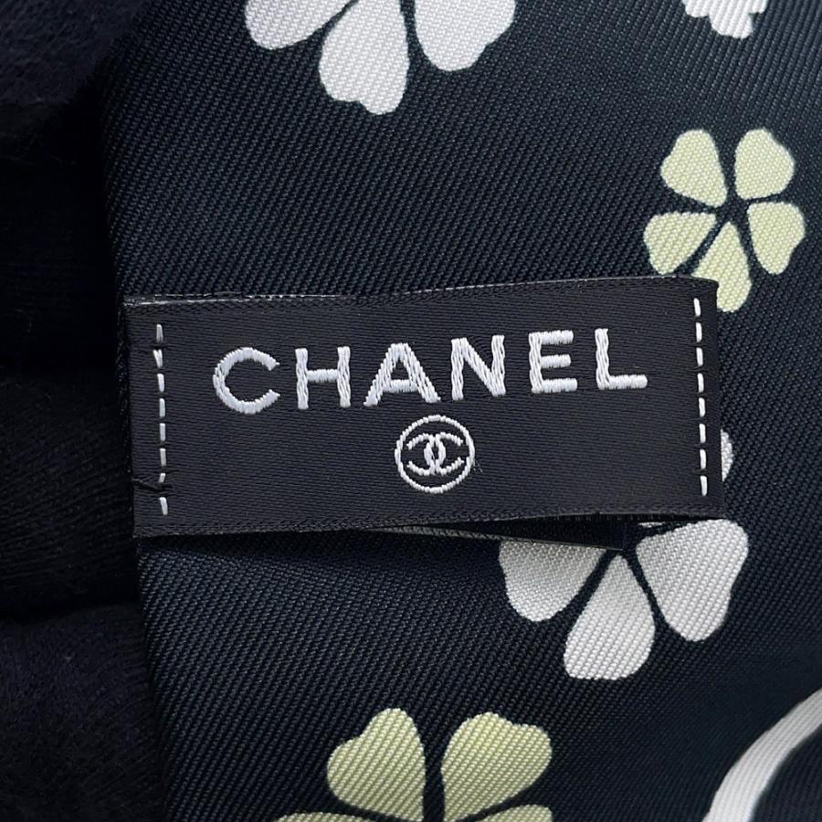 シャネル スカーフ ココマーク フラワー シルク 26B CHANEL 黒 白