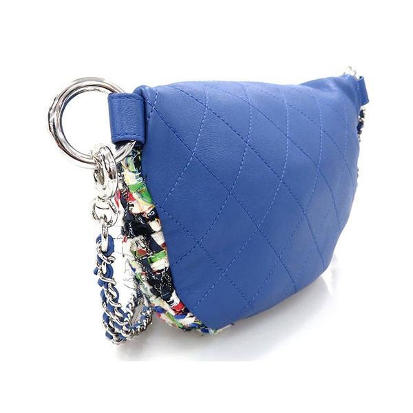 CHANEL シャネル ウエストバッグ ツイード ラムスキン ブルー マルチ 
