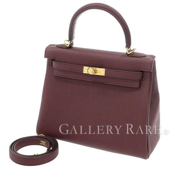 エルメス ハンドバッグ ケリー25 cm 内縫い ボルドー×ゴールド金具 トゴ A刻印 HERMES Kelly バッグ｜gallery-rare