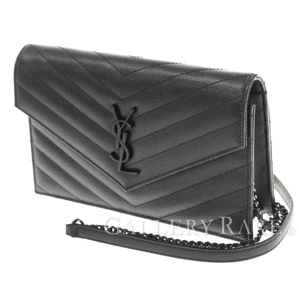 SAINT LAURENT PARIS(サンローランパリ) 財布美品  モノグラム・サンローランエンベロープ 393953 黒 チェーンウォレット/ストラップ取り外し可 レザー SAINT LAURENT PARIS】サンローランパリ『モノグラム サンローラン