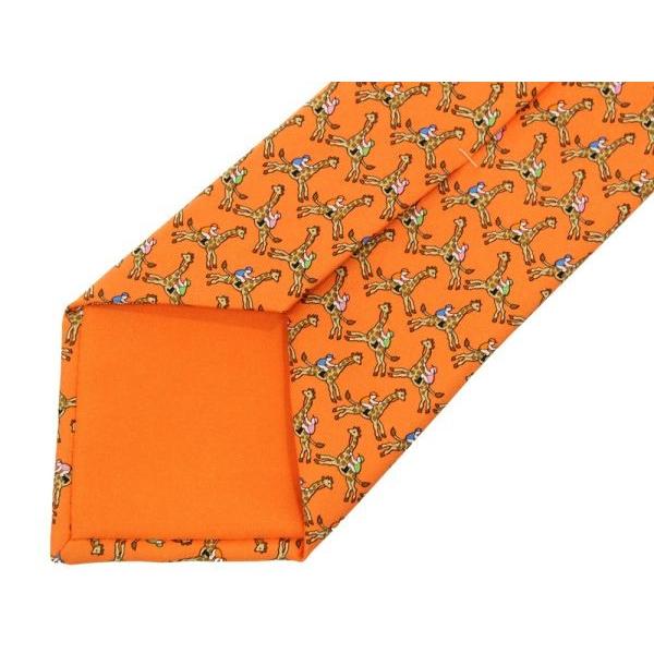 HERMES（エルメス） ネクタイ オレンジ ジラフ柄 キリン シルク
