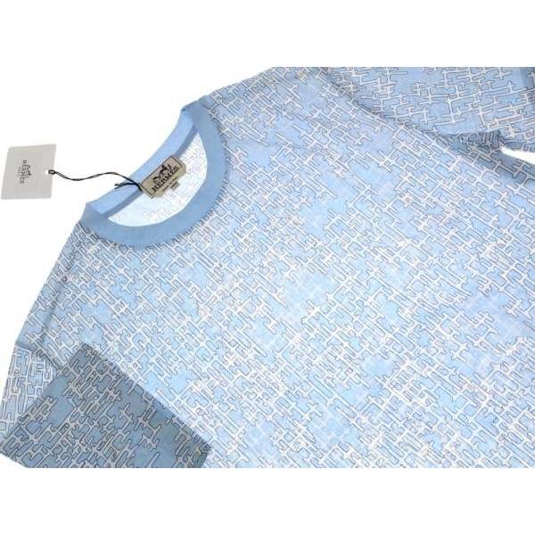 HERMES（エルメス） Tシャツ 半袖 Hロゴ ブルーシエル コットン メンズ