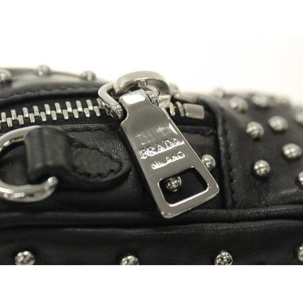 PRADAハンドバッグ.ポーチ PRADA（プラダ） ショルダーポーチ スタッズ ブラック ソフトカーフ