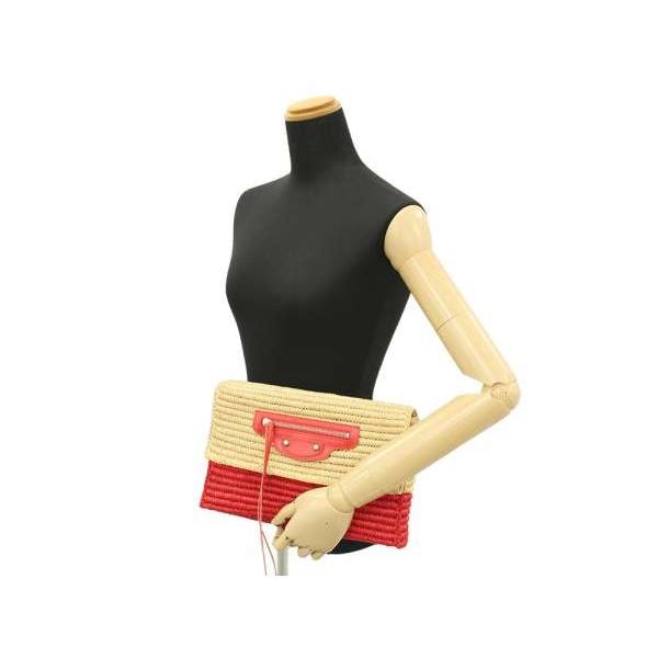 BALENCIAGA バレンシアガ クラッチバッグ ベージュ レッド ラフィア 