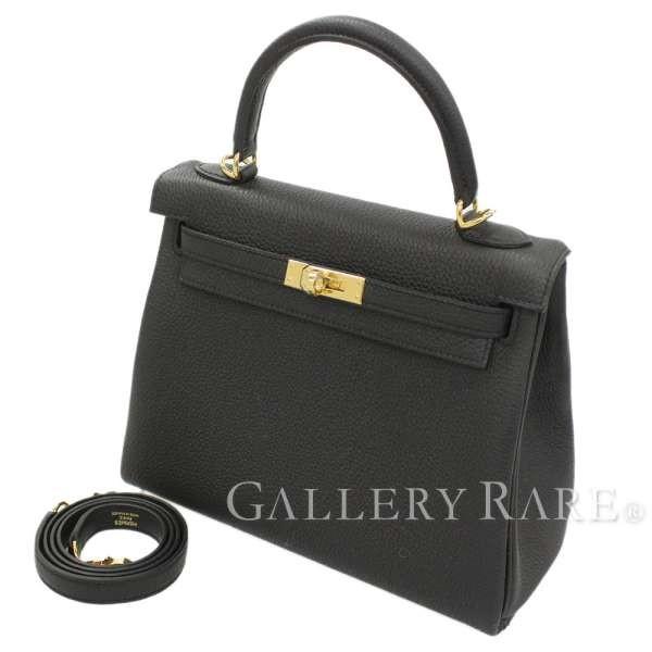 エルメス ハンドバッグ ケリー25 cm 内縫い ブラック×ゴールド金具 トゴ D刻印 HERMES Kelly バッグ 黒｜gallery-rare