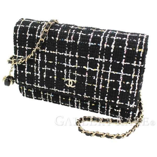 CHANEL シャネル チェーンウォレット マトラッセ ココマーク ツイード キルティング A33814 財布 黒 : GALLERY ...