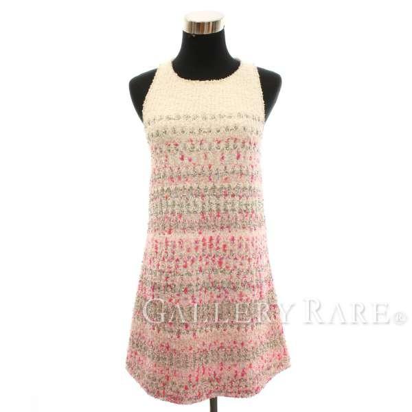 CHANEL ノースリーブミニワンピース 34 ツイード　シャネル CHANEL（シャネル） ワンピース ツイード ノースリーブ ピンク