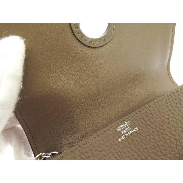 HERMES エルメス カードケース ドゴン チェーン付き トープ×シルバー 