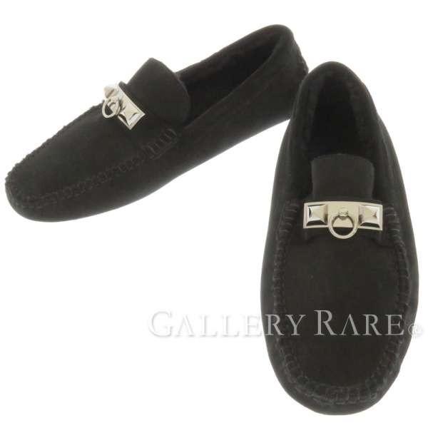 エルメス 靴 メドール ドライビングシューズ ブラック メンズサイズ40 HERMES 黒