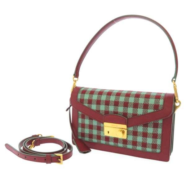 PRADA（プラダ） ショルダーバッグ チェック柄 グリーン レッド BN0924