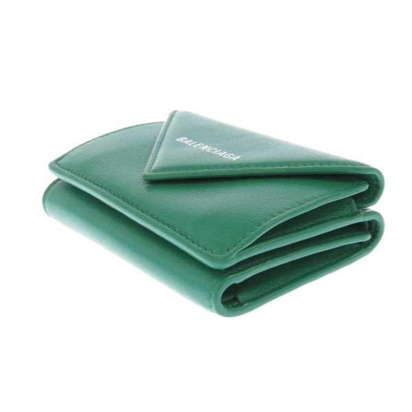 商品が購入可能です 三つ折り財布 【レア】バレンシアガ ペーパーミニウォレット 緑 クロコ型押し 折り財布