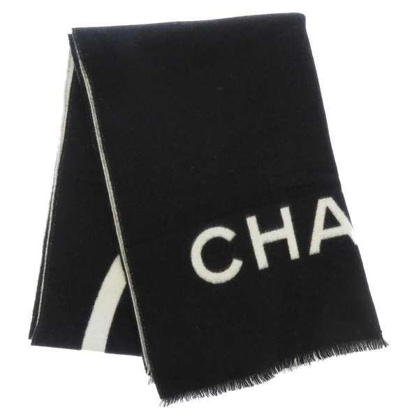 CHANEL（シャネル） ブランケット ロゴ ココマーク 大判ストール 黒 白