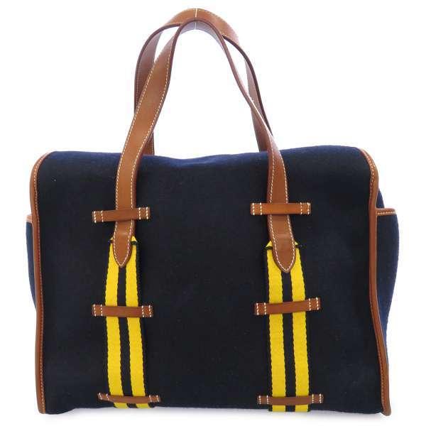 HERMES エルメス ハンドバッグ カメイル ネイビー/イエロー フェルト 