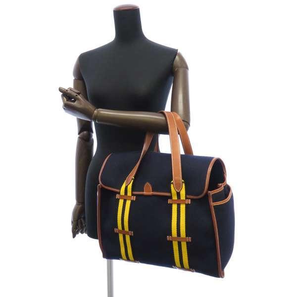 HERMES エルメス ハンドバッグ カメイル ネイビー/イエロー フェルト 