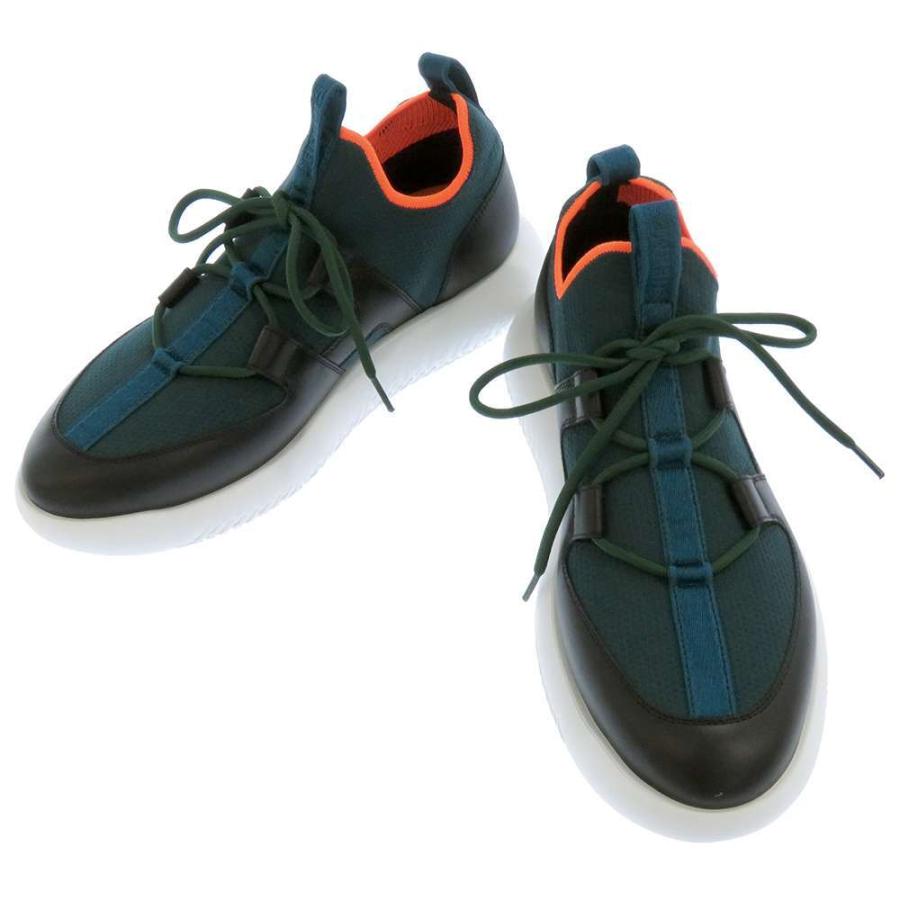 エルメス メンズサイズ40 スニーカー デュエル ぺトロール ブラック ニット カーフレザー メンズサイズ40 ニット