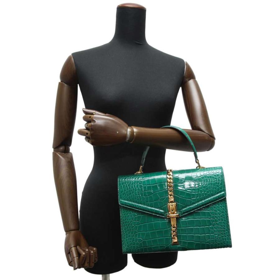 GUCCI Lady Lock クロコダイル グリーン バッグ グッチ ハンドバッグ シルヴィ1969 クロコダイル 602781 GUCCI バッグ