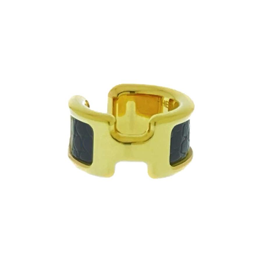 エルメス イヤーカフ オランプ Olympe ブラック/ゴールド金具 リザード