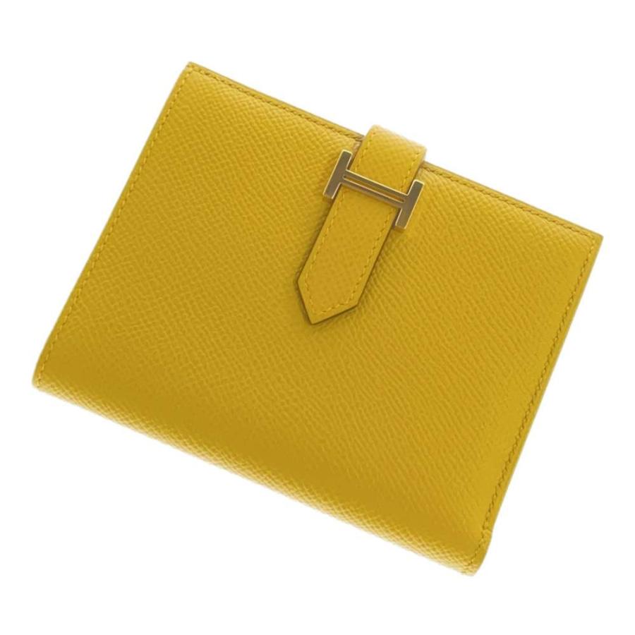 エルメス 二つ折り財布 ベアンコンパクト ジョーヌアンブル/ゴールド  