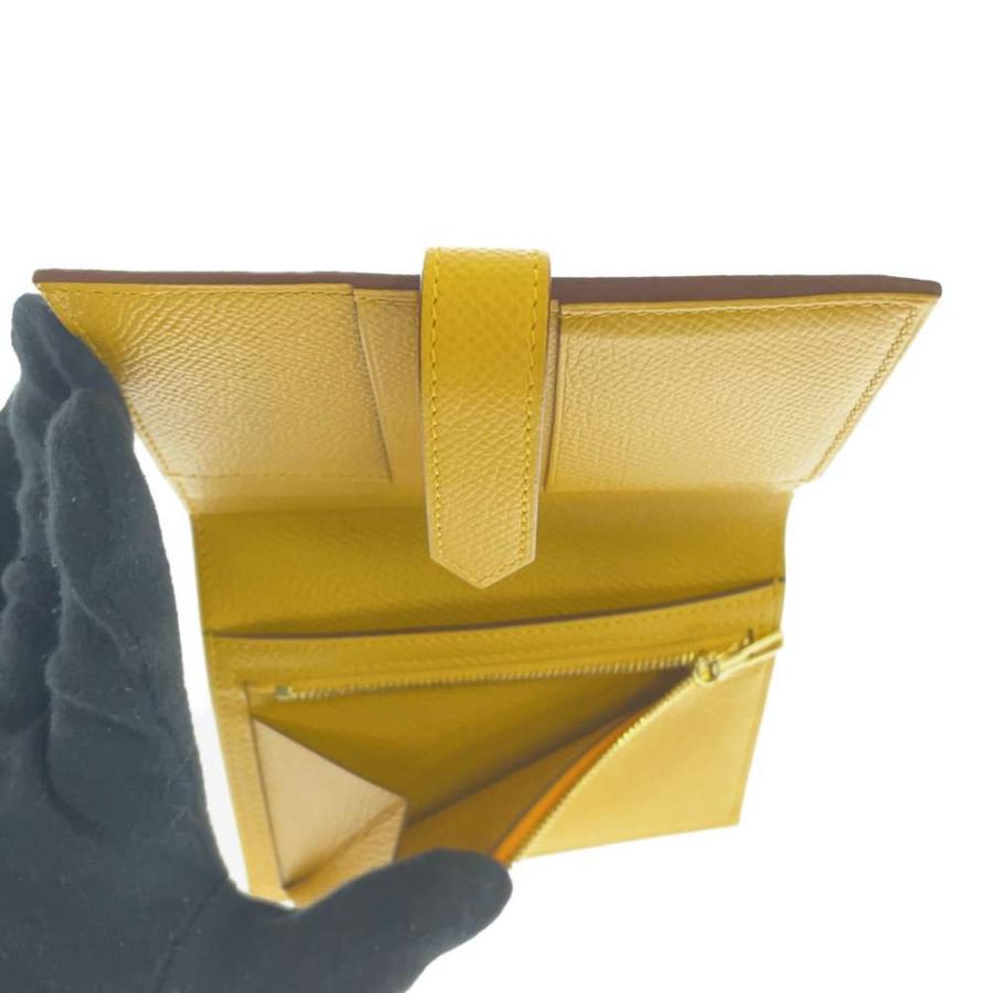 美品☆HERMES エルメス ベアンコンパクト ヴォーエプソン ジョーヌアンブル シルバー金具 コンパクトウォレット 二つ折り財布 Z刻印 フランス製 レディース HERMES - 美品☆HERMES エルメス ベアンコンパクト ヴォーエプソン