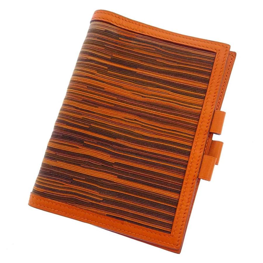 エルメス 手帳カバー アジェンダ オレンジ/マルチカラー/シルバー金具 
