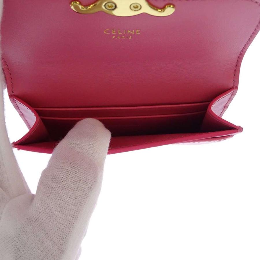 CELINE カードケース トリオンフ レザー ピンク系 セリーヌ レザー カードケース ピンク A2701774｜中古ブランド品