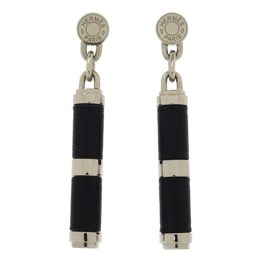 ☆エルメス ピアス シャルニエール PM ブラック/シルバー金具 スイフト  