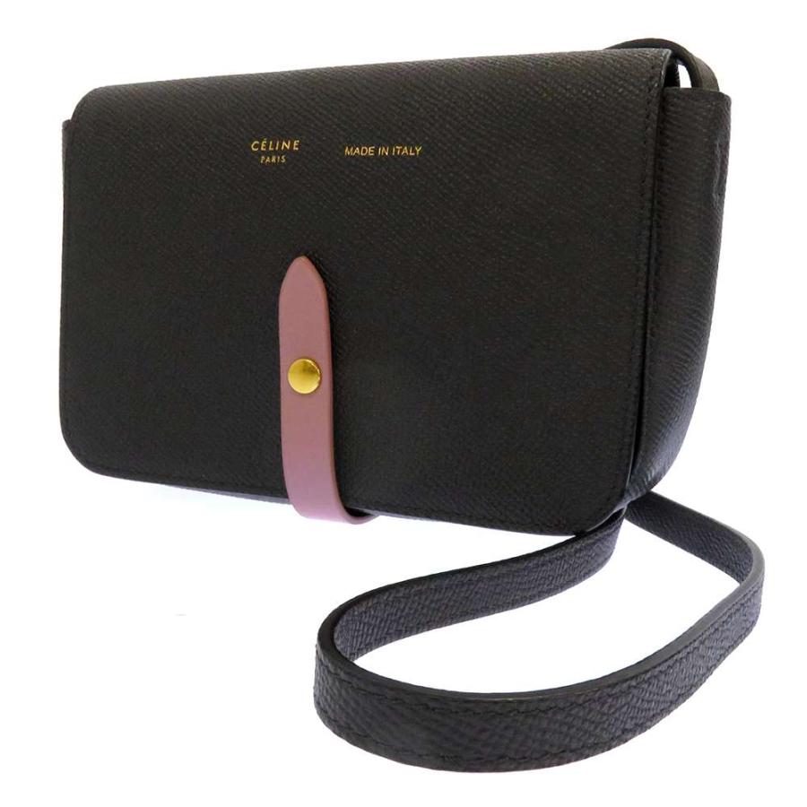 【美品・袋付き】セリーヌ ショルダーバッグ レザー ブラック ポシェット ミニ CELINE セリーヌ ブラゾン トリオンフ ボタン レザー ポシェット ミニ